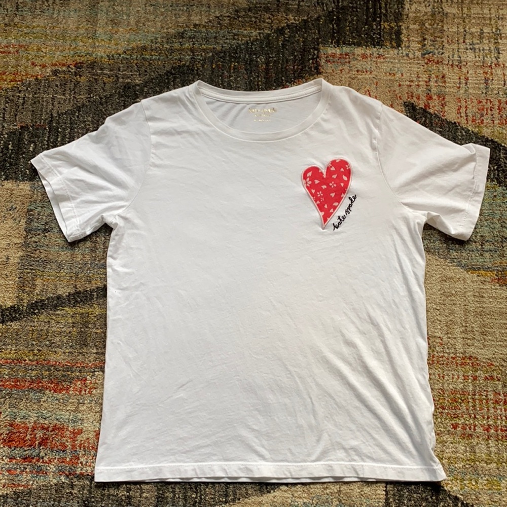 kate spade White Short Sleeve Tee with Red Heart Patch - Picture 2 of 5